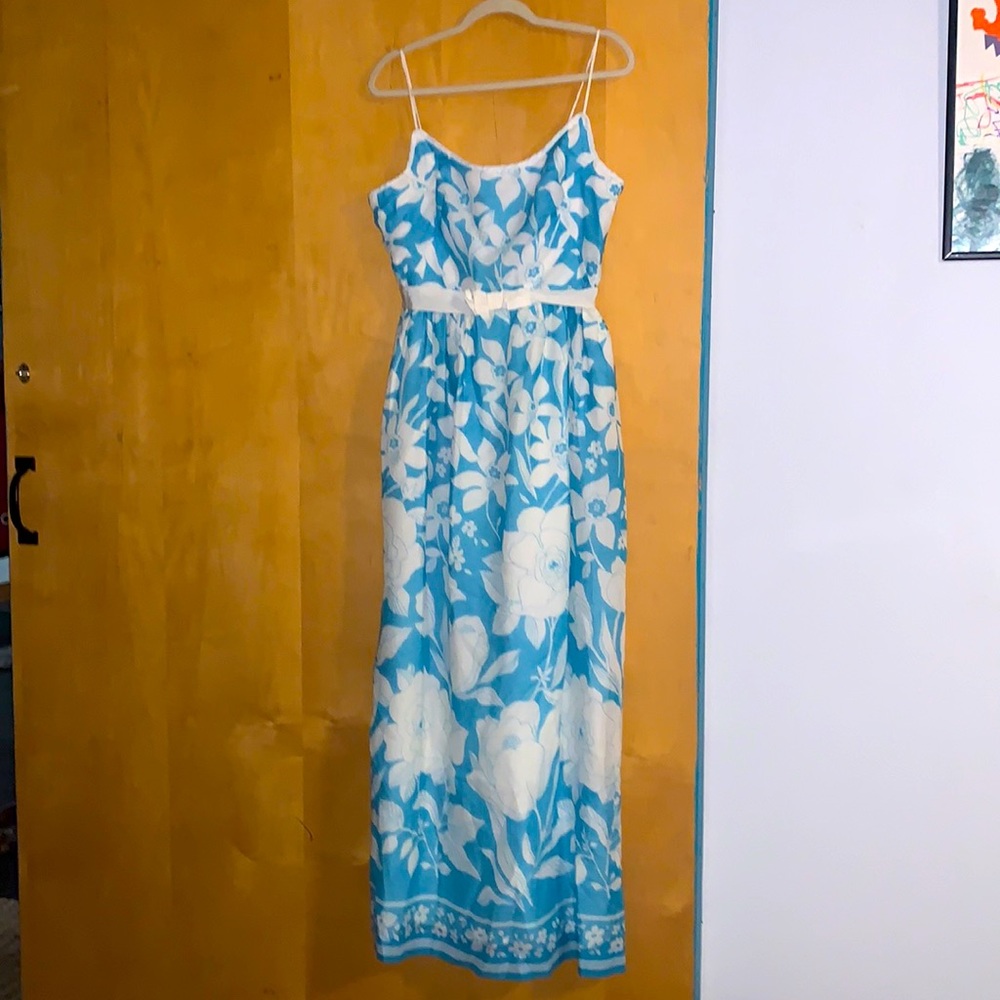 Vintage blue and white floral maxi dress